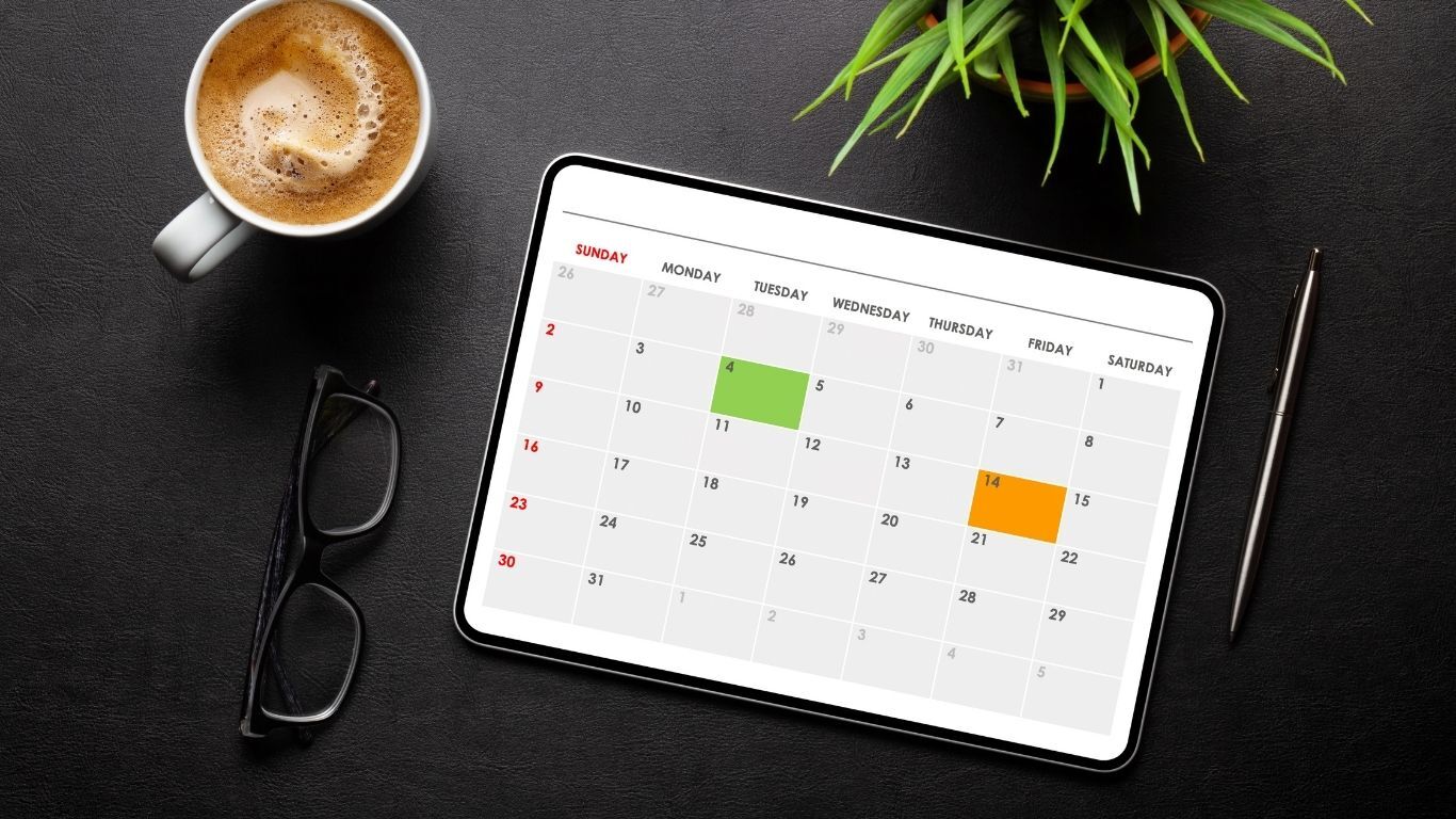 Tablet calendar on a desk illustrating scheduling for a more organized contracting business.