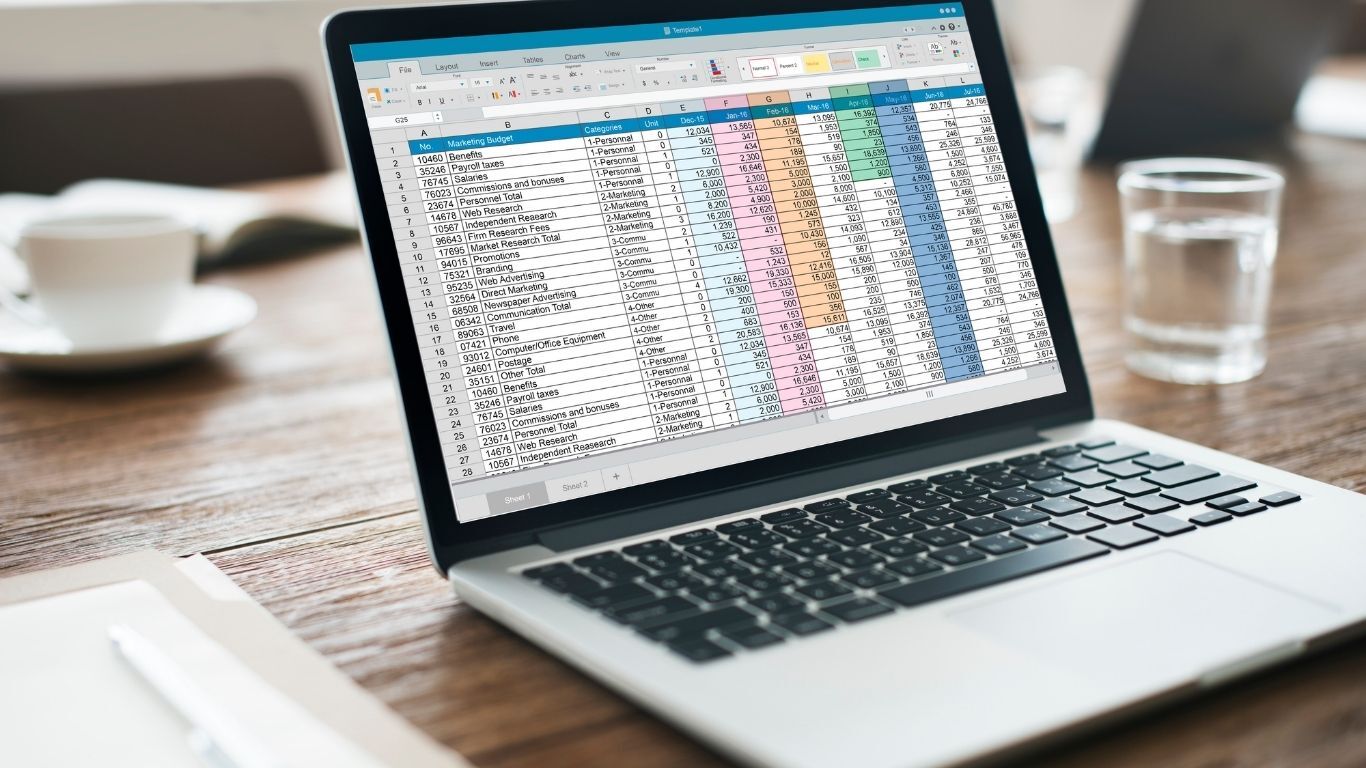 Laptop displaying a spreadsheet for organizing home show leads, follow-up activity, and sales results.