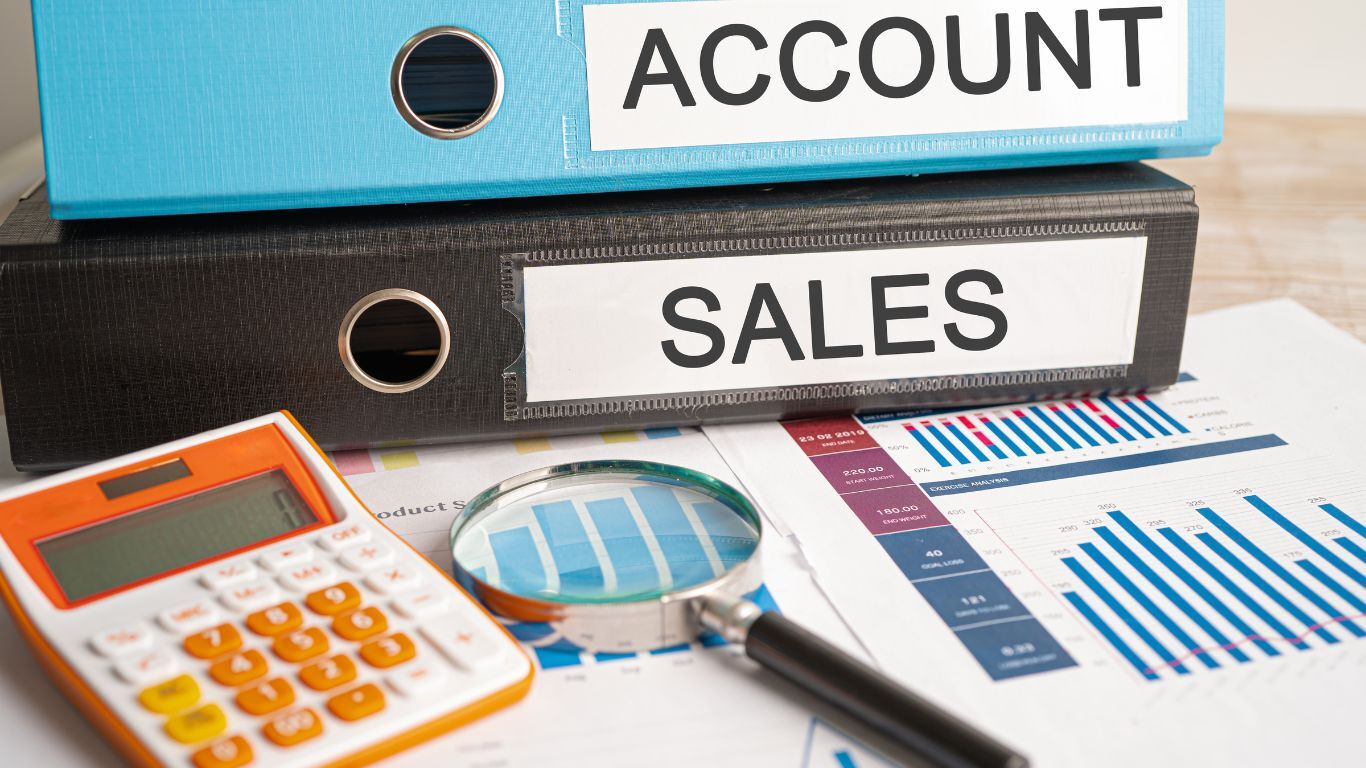 Sales account folders, calculator and charts supporting contractor revenue growth through better tracking.