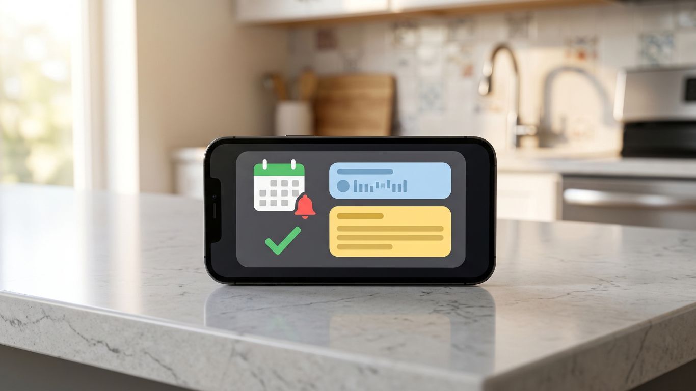 Smartphone displaying calendar and alert icons for customer appointment reminders before a service visit.