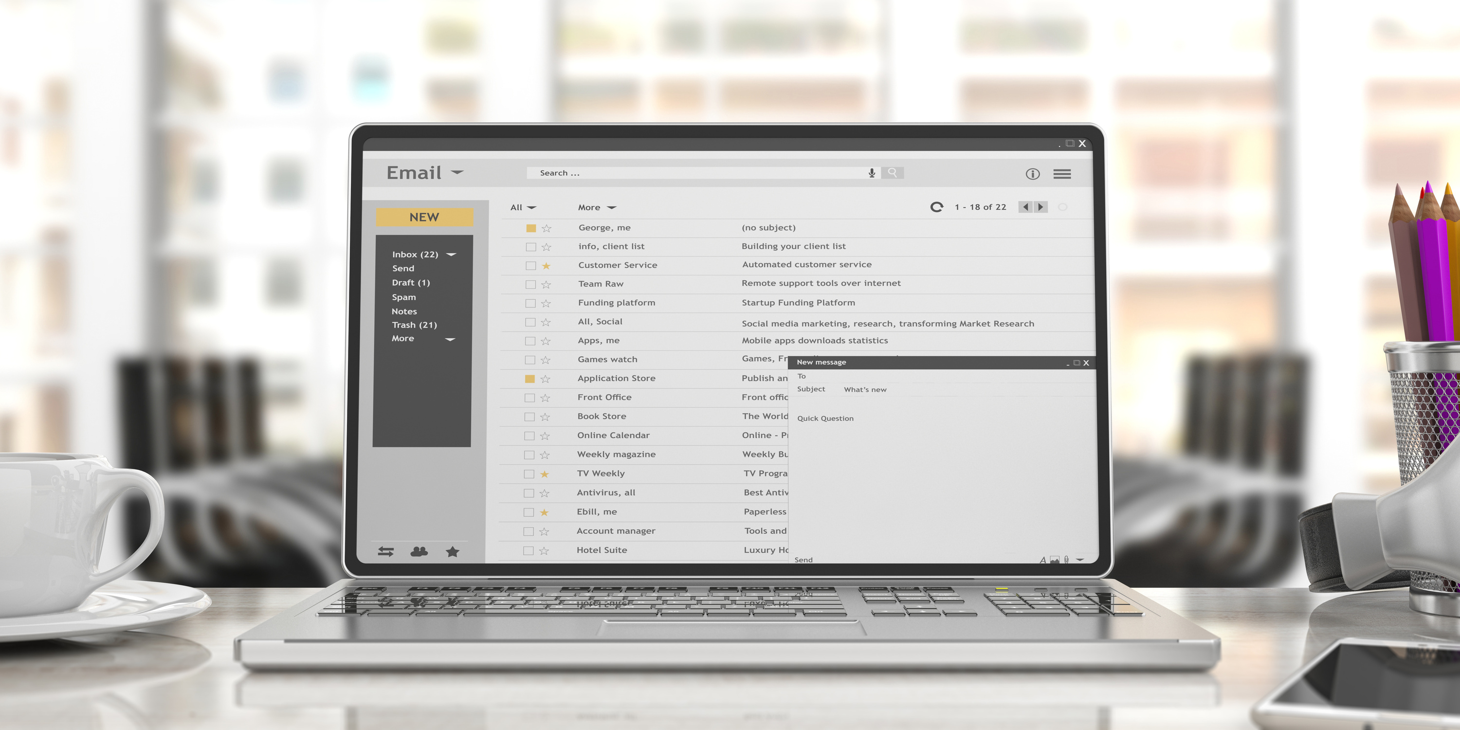 Laptop email inbox with free customer communication templates
