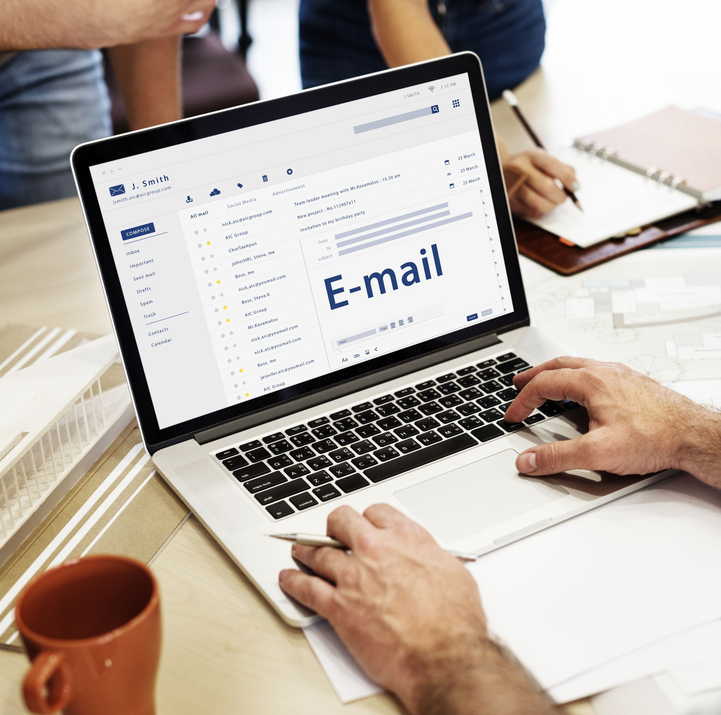 Business team drafting a kickoff email template with clear expectations