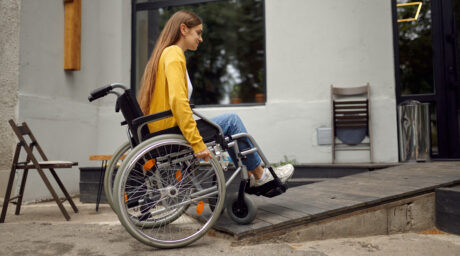 Disabled student in wheelchair at the ramp in cafe 2024 12 04 21 29 47 utc
