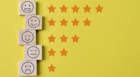 Face emotions with star ratings isolated on yellow 2025 03 10 11 14 27 utc min